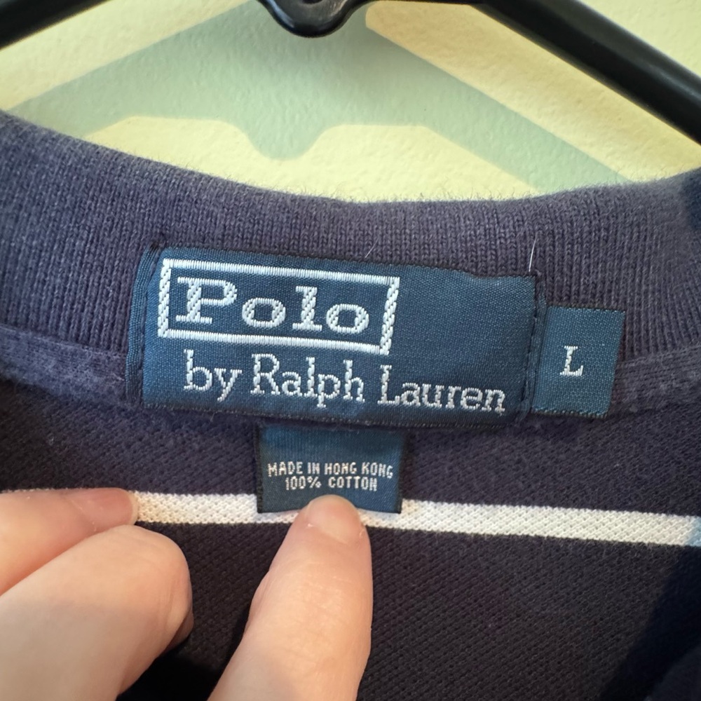 Polo Ralph Lauren Polo Shirt Blue Striped White Pony Cotton Mens Large Classic - Picture 2 of 9